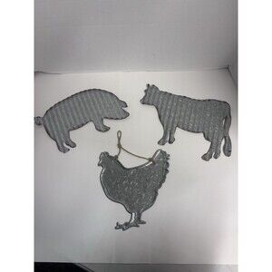 3 Metal Wall Hangings Farmhouse Decor Rustic Pig Cow Hen
